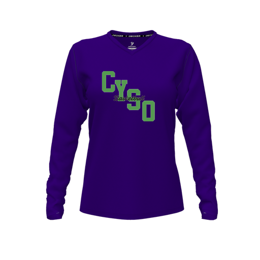 [FTLVCFPP-FYXS-LOGO1] Decker Comfort T-Shirt (Female Youth XS, Purple, V Neck, Logo 1, Long Sleeve)