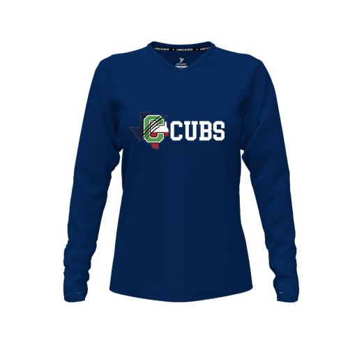 [FTLVPTNV-FYXS-LOGO3] Decker Performance T-Shirt (Female Youth XS, Navy, V Neck, Logo 3, Long Sleeve)