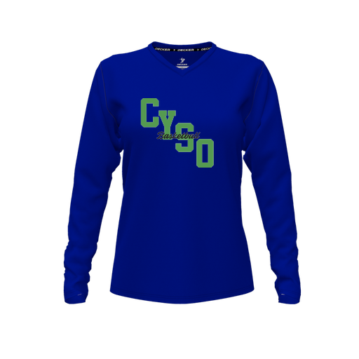 [FTLVPTRY-FYXS-LOGO1] Decker Performance T-Shirt (Female Youth XS, Royal, V Neck, Logo 1, Long Sleeve)